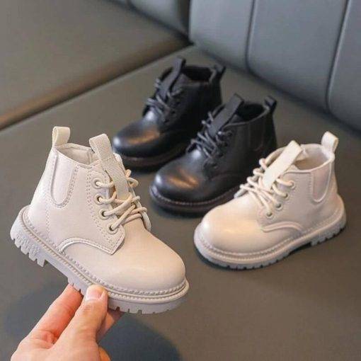 Winter Kids Leather Chelsea Boots Waterproof Children Sneakers Beige Black Boots For Baby Girls Boots Boys Shoes School Party Shoes Kids
