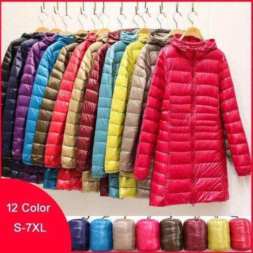 Woman Duck Down Jackets Winter Plus Size Ultralight Hooded Women Down Coat Portable Long Parkas Padded Puffer Overcoat 6XL 7XL Coats & Jackets Women's Fashion