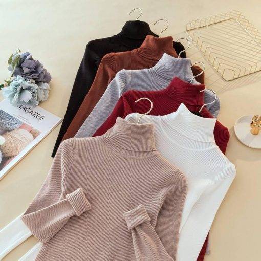 Woman Sweaters 2021 Autumn Winter Tops Turtleneck Sweater Women Slim Pullover Jumper High Neck Knitted Sweater Pull Femme Hiver Sweaters Women's Fashion
