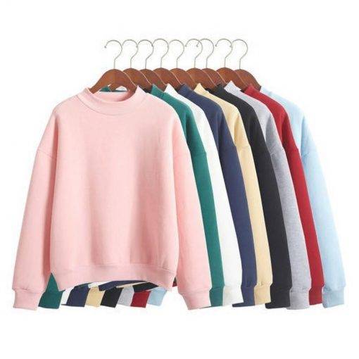 Woman Sweatshirts 2021 Sweet Korean O-neck Knitted Pullovers Thick Autumn Winter Candy Color Loose Hoodies Solid Womens Clothing Coats & Jackets Women's Fashion