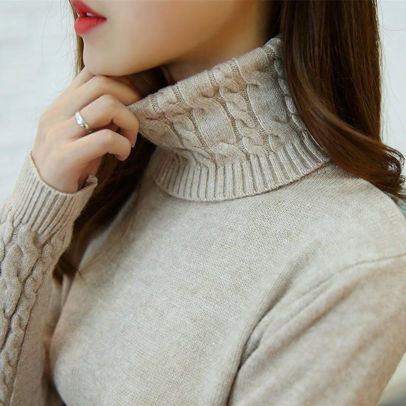 Women Sweater Turtleneck Pullovers Autumn Winter Sweaters New 2021 long sleeve Thick Warm Female Sweater Khaki Women Sweater Turtleneck Pullovers Autumn Winter Sweaters New 2021 long sleeve Thick Warm Female Sweater Khaki