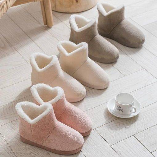 Women Winter Slippers Warm Plush Slip-on Couples Home Floor Shoes Anti-slip Comfortable Flats Female Warm Faux Fur Slippers Sale
