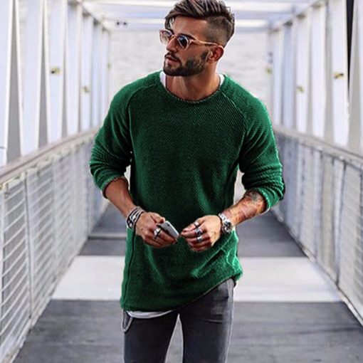 Autumn Winter Knitted Solid Simply Style Casual O Neck Sweater Men's Fashion