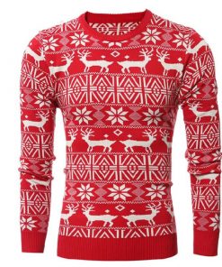 Christmas Style Winter Pullover Mens Deer Printed Long Sleeve Sweaters Men's Fashion 