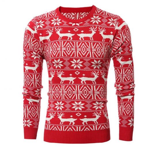 Christmas Style Winter Pullover Mens Deer Printed Long Sleeve Sweaters Men's Fashion
