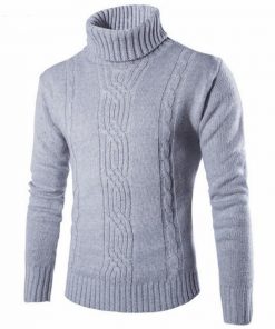 Male Sweater Pullover Slim Warm Solid High Lapel Jacquard Men's Fashion 