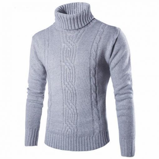 Male Sweater Pullover Slim Warm Solid High Lapel Jacquard Men's Fashion
