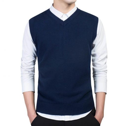 Men Autumn V Neck Slim Vest Sleeveless Warm Sweater Men's Fashion