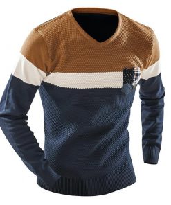 Men Leisure Slim Pull Homme V-Neck Long-Sleeved Sweater Solid Men's Fashion 