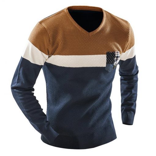 Men Leisure Slim Pull Homme V-Neck Long-Sleeved Sweater Solid Men's Fashion