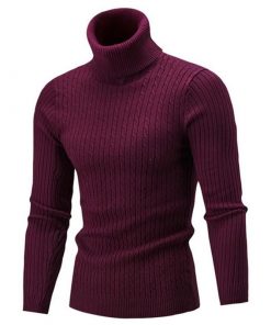 New Autumn Winter Turtleneck Solid Color Casual Sweater Fit Pullovers Men's Fashion 