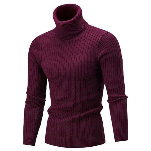 New Autumn Winter Turtleneck Solid Color Casual Sweater Fit Pullovers Men's Fashion