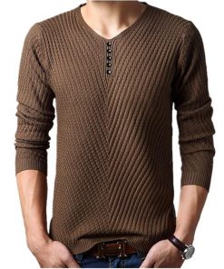 Winter Henley Neck Sweater Men Cashmere Pullover Christmas Sweater Men's Fashion 